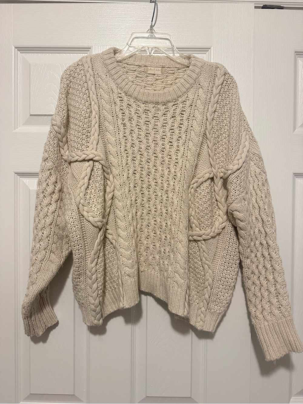 Altar'd State Chunky Cable Crewneck Sweater - Cream